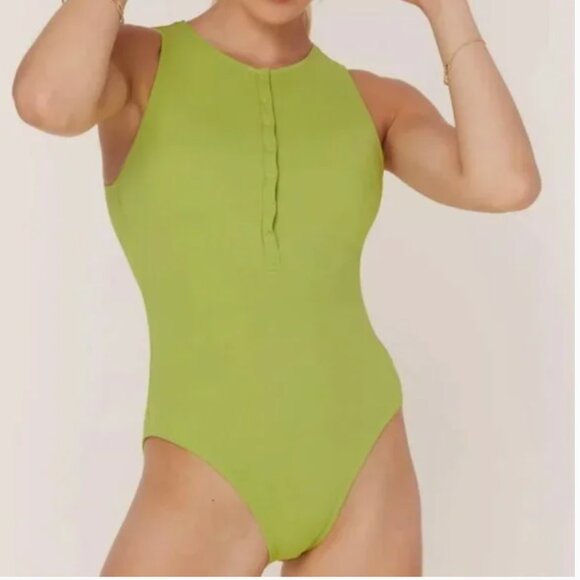 Andie Swim The Malibu One Piece Swimsuit Snap Front Avocado Sz LT - Picture 1 of 9